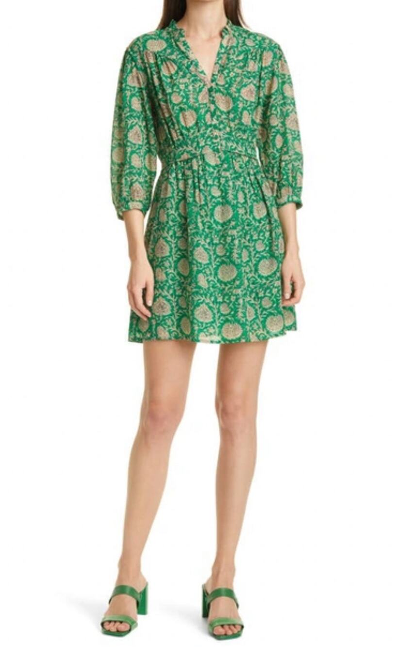 BA&SH Ba & Sh Paz Floral Printed Mini Shirt Dress In Green Women’s 2 3/4 Sleeves